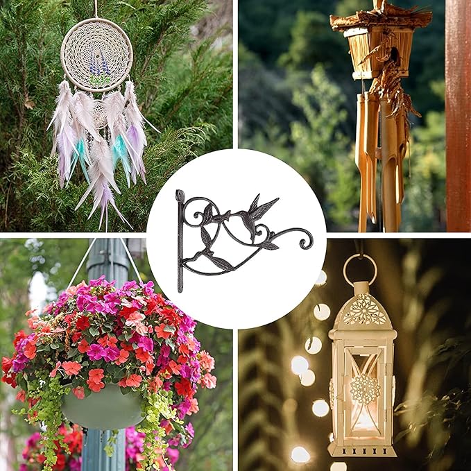 DEWEL Iron Plant Hangers, Outdoor Hanging Baskets for Plants, Decorative Wall Plant Hooks, Bird Feeder Hanger, 2Pack