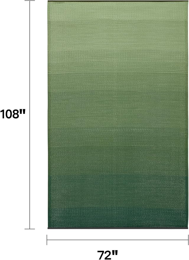 Fab Habitat Ombre Outdoor Rug - Waterproof, Fade Resistant, Crease-Free - Premium Recycled Plastic - Striped - Patio, Porch, Deck, Balcony - Big Sur - Green - 6 x 9 ft