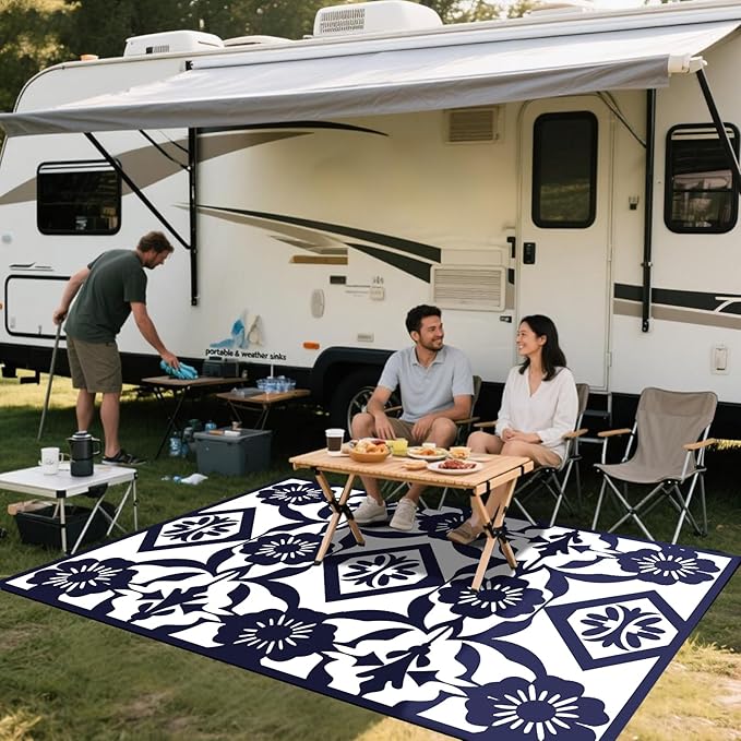 WILDROOTS 6x9 Feet Klein Plastic Outdoor Rug, Stain Resistant Waterproof Reversible Outdoor Patio Rug, Fade Resistant Camping Rug
