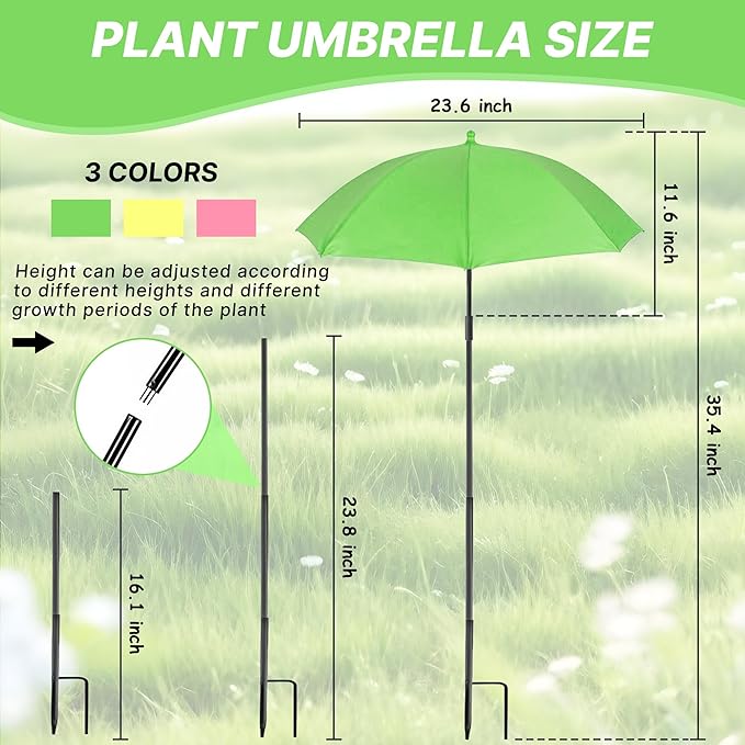 SUTROMA 3 Pcs Plant Umbrellas for Outdoor Plants, Adjustable Plant Shades for Outdoor Plants and Garden Beds, Provide Sun Shade for Courtyard Balcony Plants - 35.4×23.6 Inch