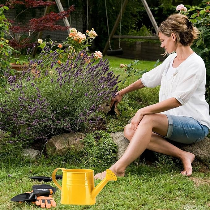 Watering Can Gardening Tool Accessories, Sprinkling Can 1L Metal Flower Garden Watering Can for Outdoor Indoor Plants Lawn Garden (Yellow)