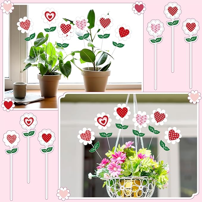 BreezeHug 6 Pcs Valentine's Day Heart Shaped Flower Planter Stakes Outdoor Garden Stakes Sign Valentine Flower Stick Pink Red Decorative for Yard Patio Lawn Decor(Mixed Colors)