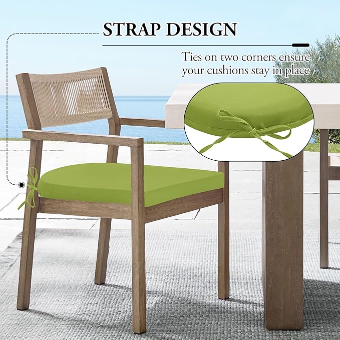 Wellsin Outdoor Chair Cushions for Patio Furniture - Patio Chair Cushions Set of 2 - Water Resistant Round Corner Outdoor Seat Cushions 17"X16"X2", Grass Green