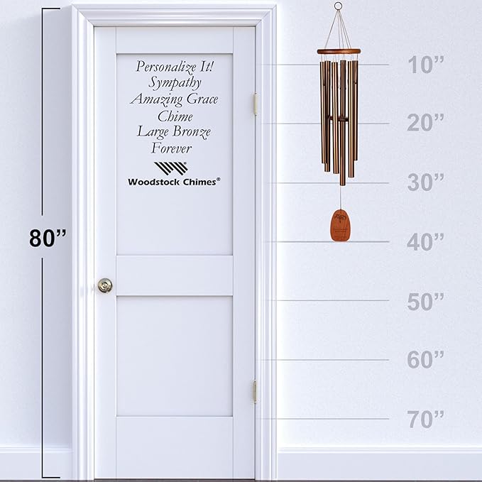 Woodstock Wind Chimes Personalized Amazing Grace Memorial Chime for Outside 40'' Large Bronze Sympathy Customized Forever Inspirational Wind Chime for Outdoor Patio Home Garden Decor (P-AGLBR01)