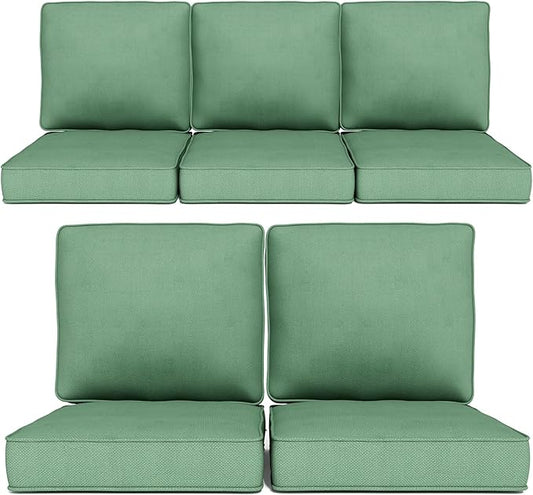 Outdoor Chair Cushions 23" x 24" x 4", Patio Deep Seat Replacement Cushions Set with Zippered Removable Cover, Weather-Resistant Olefin Fabric for Garden Chair Sofa Couch, Set of 5, Green