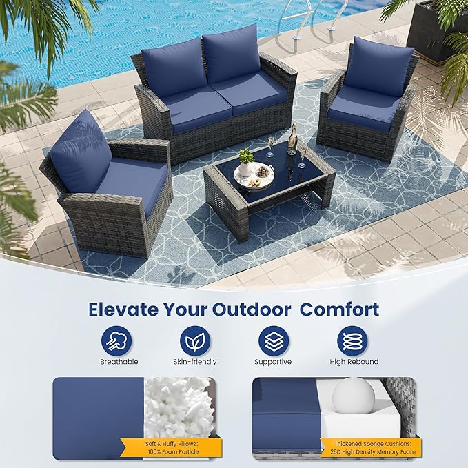UDPATIO Outdoor Cushions for Patio Furniture Set of 8, 4'' Replacement Cushions for Outdoor Furniture, Water-Resistant Outdoor Sectional Cushions for Sofa Chair, Navy