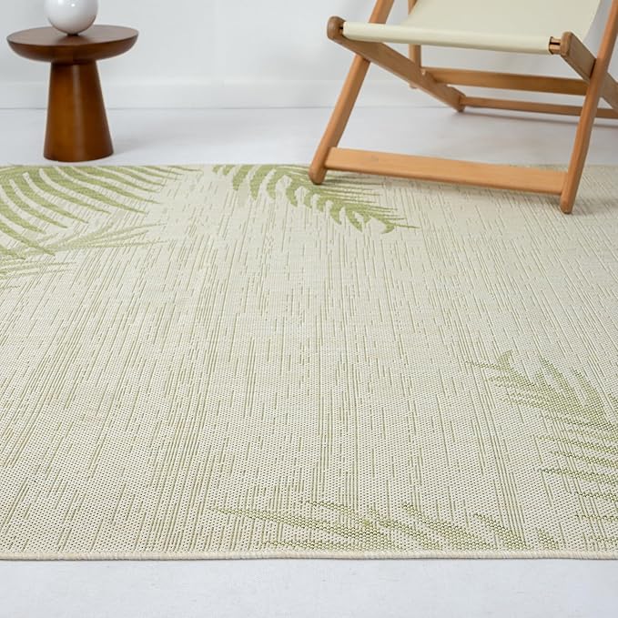 LR Home 8x10 Indoor/Outdoor Area Rug for Home Decor | Coastal Palm Leaf Large Size Carpet for Living Room, Bedroom, Playroom, Patio, Garden | Modern Farmhouse Rug | Green/Beige