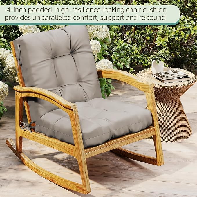 Outdoor Chair Cushion, 42x21x4 Inch Patio Cushions for Dining/Rocking Chairs, High Back Soft Seat Pad with Ties, Indoor Outside Use, Fade-Resistant & Waterproof, Beige