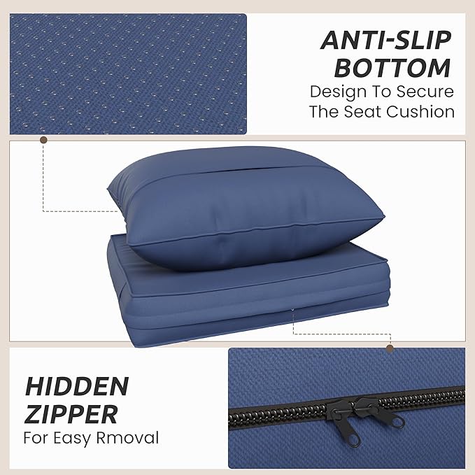 Amopatio Outdoor Chair Cushions 22.5"× 20.3" × 4", Set of 4 with Removable Cover, Waterproof & Fade Resistant seat Cushions for Patio Furniture, Navy