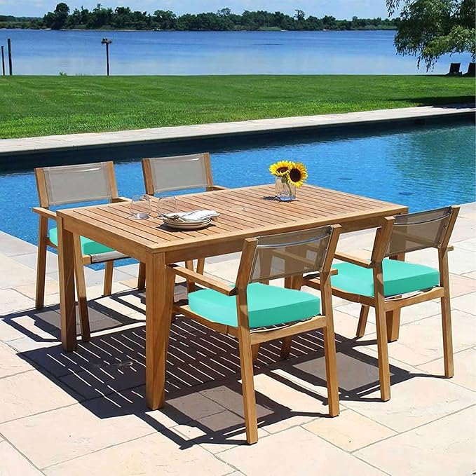 coolboss Outdoor Chair Cushions Set of 4, Outdoor Cushions for Patio Furniture, Water Resistant Chair Cushions for Outdoor Furniture Square Corner Patio Cushions with Non-Slip Ties, 18.5"x16"x3, Teal