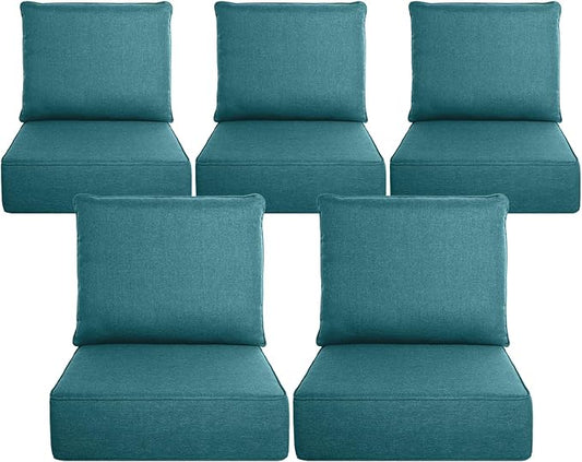 Belord Luxury 6" Thick Outdoor Cushion 5 Set - 22 x24 Inch 28D Sponge Filling Fade-Resistant Chair Cushion, Spill Proof Removable Patio Furniture Replacement Cushion for Bench Swing - Peacock Blue