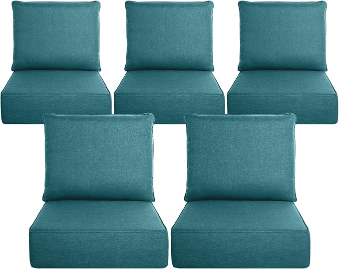 Belord Luxury 6" Thick Outdoor Cushion 5 Set - 24 x24 28D Sponge Filling Fade-Resistant Chair Cushion, Spill Proof Removable Patio Furniture Replacement Cushion for Sofa Bench - Peacock Blue