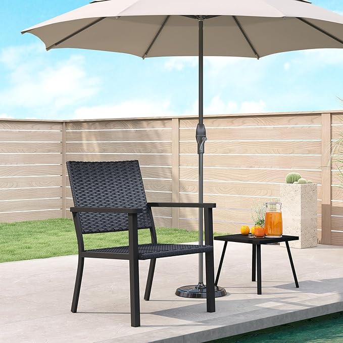C-Hopetree Outdoor Lounge Chair for Outside Patio Porch, Metal Frame, Black All Weather Wicker