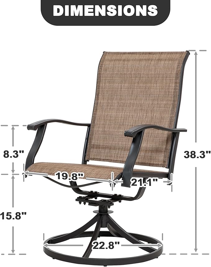 NUU GARDEN Outdoor Swivel Patio Dining Chairs Set of 2, All-Weather Textilene Dining Chairs with Metal Frame for Patio, Lawn, Deck or Backyard, Brown