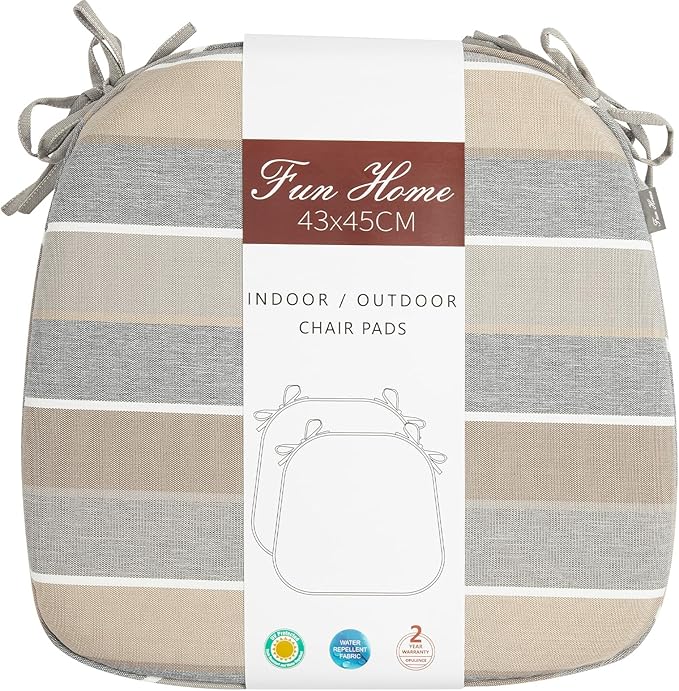 Outdoor Chair Cushions Set of 2,Patio Seat Cushion 17"x16"x2",U-Shaped Dining Chair Cushion 17 by 16 Inch,Water Resistant,Fade-Resistant Chair Pads for Kitchen Garden Furniture(Gray Stripe)