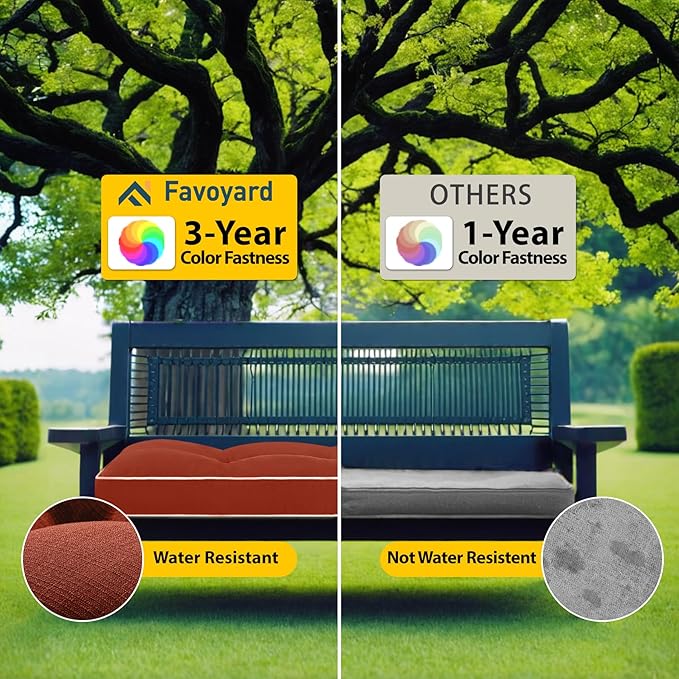 Favoyard Indoor/Outdoor Bench Cushion 42 x 16 Inch Waterproof & 3-Year Fade-Resistant Patio Furniture Cushions for Garden Porch Swing Chair Tufted Pad for Sofa Couch Seat with Ties, Red