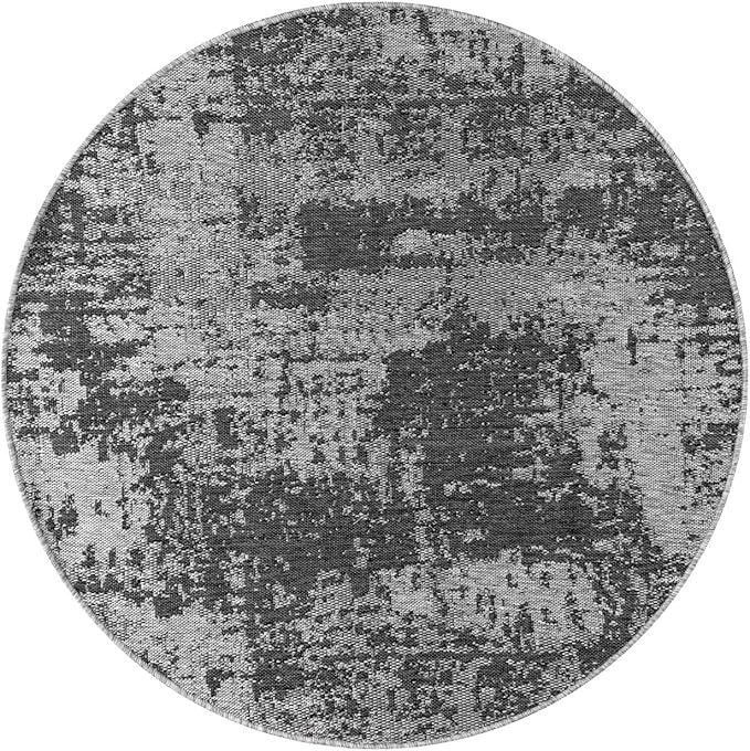 Keen Home Design Terrace Outdoor Area Rug - 63" Round Washable Indoor/Outdoor Rug for Patio, Kitchen, Balcony, Beach, Garden, Deck and Porch, Size: 5'3" Round, Abstract Black