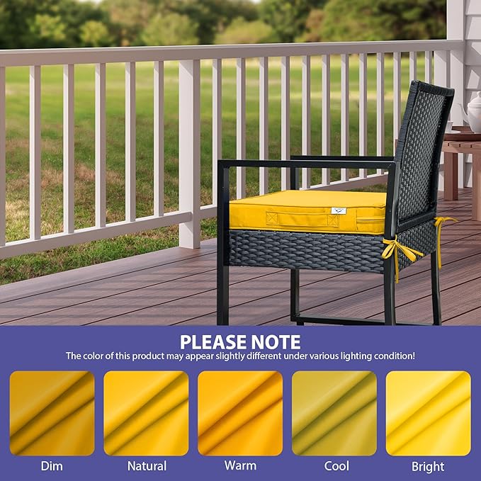 Outdoor Chair Cushions Set of 4,Waterproof Outdoor Seat Cushions for Patio Furniture,Patio Chair Cushion with Handle and Ties, Square Out Door Chair Pads,17" x 16" x 2", Yellow
