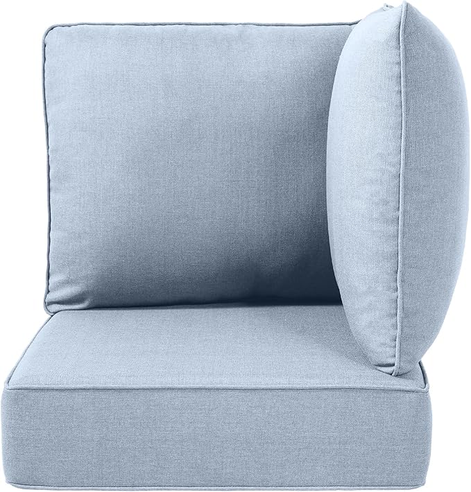 Luxury 24x24x6 Outdoor Corner Cushion 1 Set - Water-Repellent 3-Piece Cushion Set with Zipper for Outside Wicker Sofa Loveseat Chair Sectional Patio Conversation Sets - Baby Blue/Classic