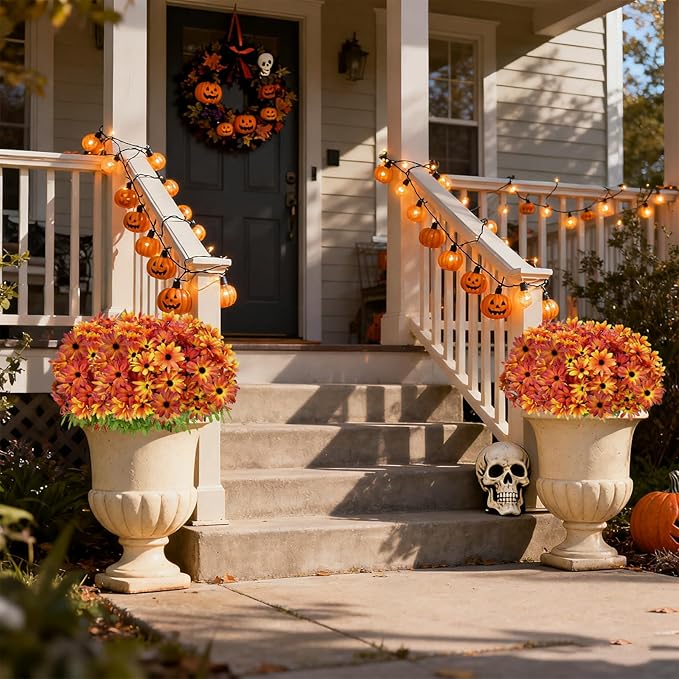6 Bundles Halloween Flowers Artificial for Decoration, Faux Mums for Outdoor Planters,UV Resistant Chrysanthemum Flowers Fall Decor for Home Garden Patio Front Door Porch(Mixed Color)