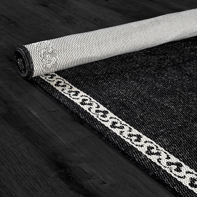 Washable Outdoor Rug 9x12 Modern Area Rugs Outdoor Carpets Bordered Pattern Non Shedding Waterproof Easy Clean Patio Deck Porch Living Room Bedroom Garden RV (9 X 12 Black)