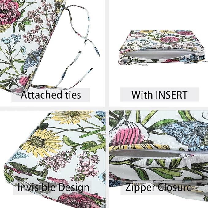 Outdoor Chair Cushions 18x18 Inch,Set of 2,Water Resistant Chair Pads with Ties,Square Seat Cushion 18"x18"x2.5",Patio Chair Cushion for Garden,Backyard Furniture(Butterfly Flower)
