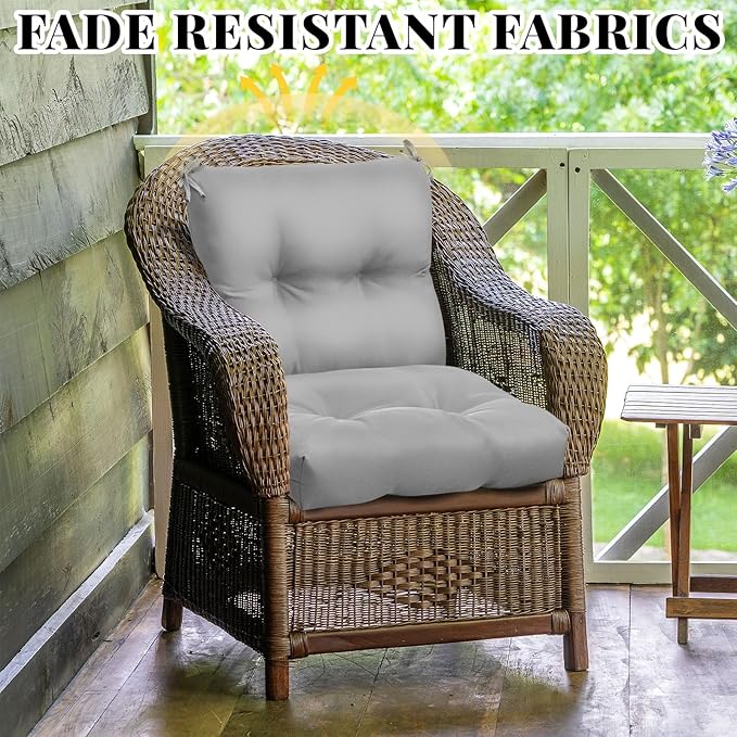Geetery Set of 4 High Back Wicker Patio Chair Cushions for Outdoor Furniture 41.74x20.87x3.94 Inch Waterproof Thick Replacement Seat Pads with Non Slip Ties for Porch, Deck, Lawn & Garden(Light Grey)