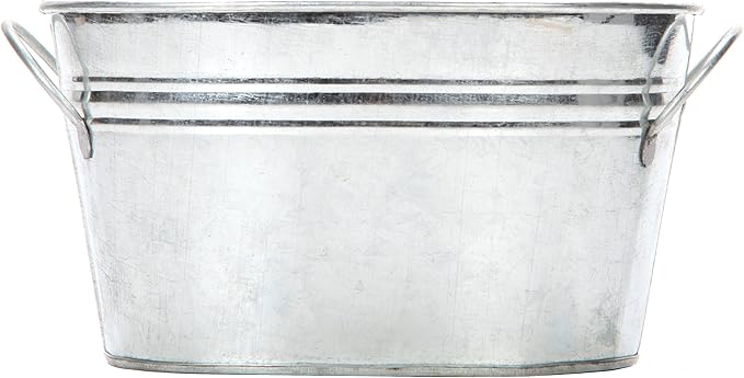 Hosley Set of 6 Oval Galvanized Planter Floral Pot 7.5 Inch Long 3.5 Inch High. Ideal Gift for Floral Arrangements Wedding House Warming Home Office Party and for DIY Garden Patio O4