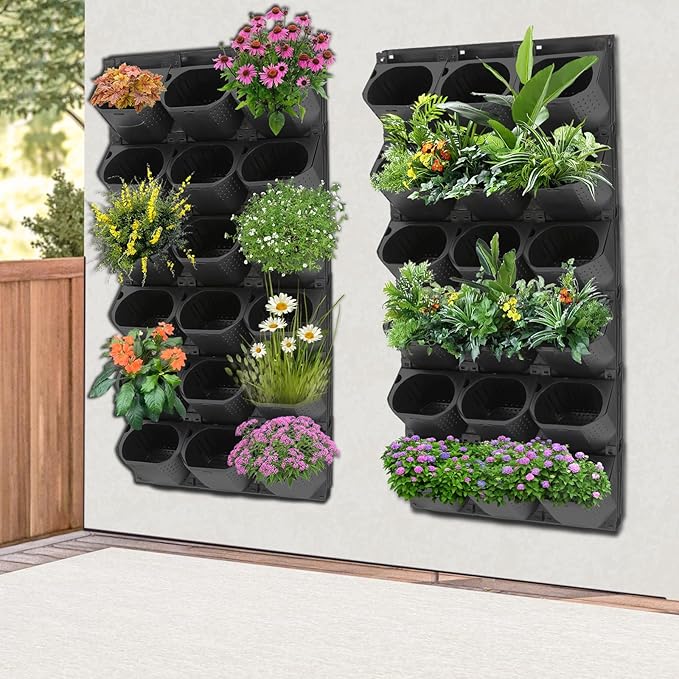 36 Pots Vertical Garden Planter Self Watering Vertical Wall Planter Wall-Mounted Stackable Hanging Planters for Indoor/Outdoor (Black)