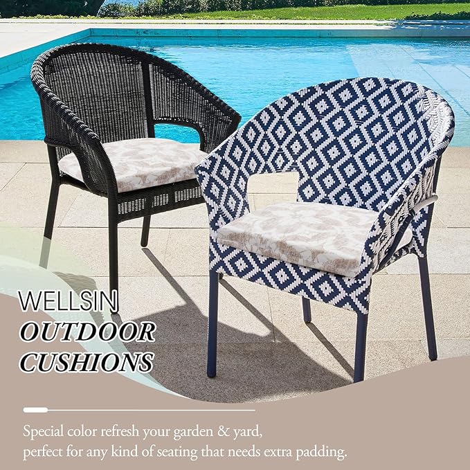 Wellsin Outdoor Chair Cushions for Patio Furniture - Patio Chair Cushions Set of 4 - Water Resistant Round Corner Outdoor Seat Cushions 17"X16"X2", Flower Beige