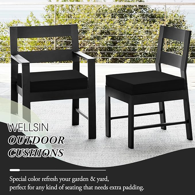Wellsin Outdoor Chair Cushions for Patio Furniture - Outdoor Cushions for Chairs - Water Resistant Patio Chair Cushions Set of 4, 18.5"X16"X3", Black