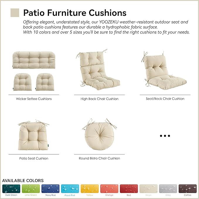 Outdoor Indoor Seat/Back Chair Tufted Cushion,All-Weather Patio Chair Cushion with Ties,for Patio Furniture,Beige