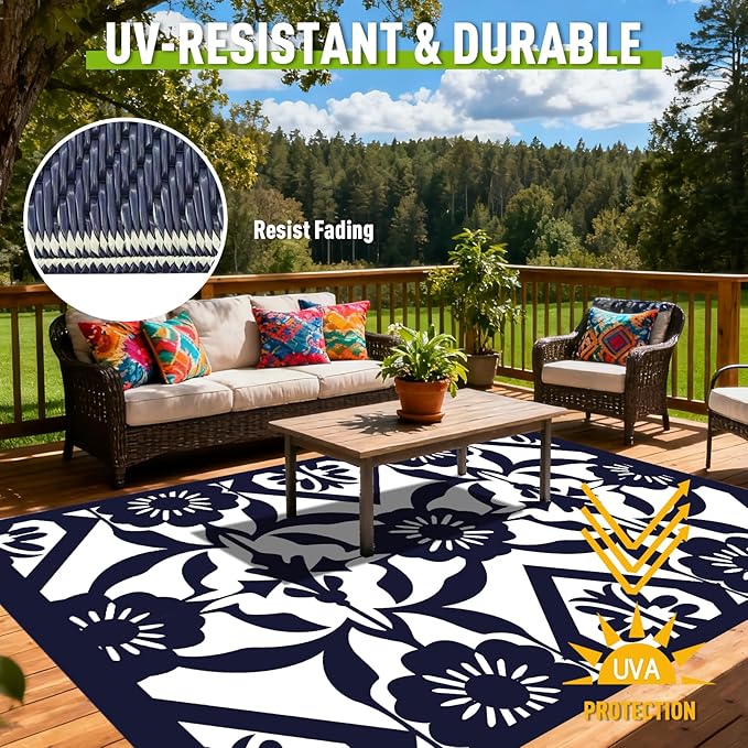 WILDROOTS 4x6 Feet Klein Plastic Outdoor Rug, Stain Resistant Waterproof Reversible Outdoor Patio Rug, Fade Resistant Camping Rug