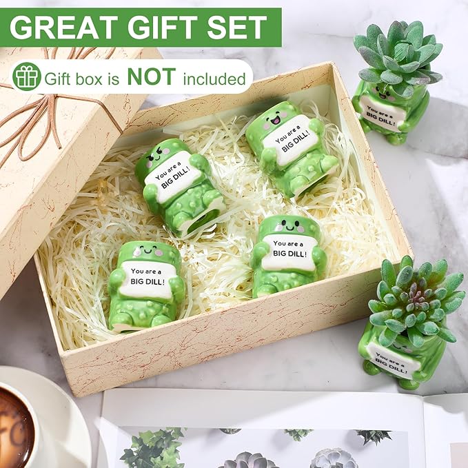 6 Pack 2.5 Inch Pickle Ceramic Succulent Planter Pots with Drainage Hole, Mini Cute Flower Pots Container for Home Office Garden Decoration Emotional Support Buddies Christmas Housewarming Gifts