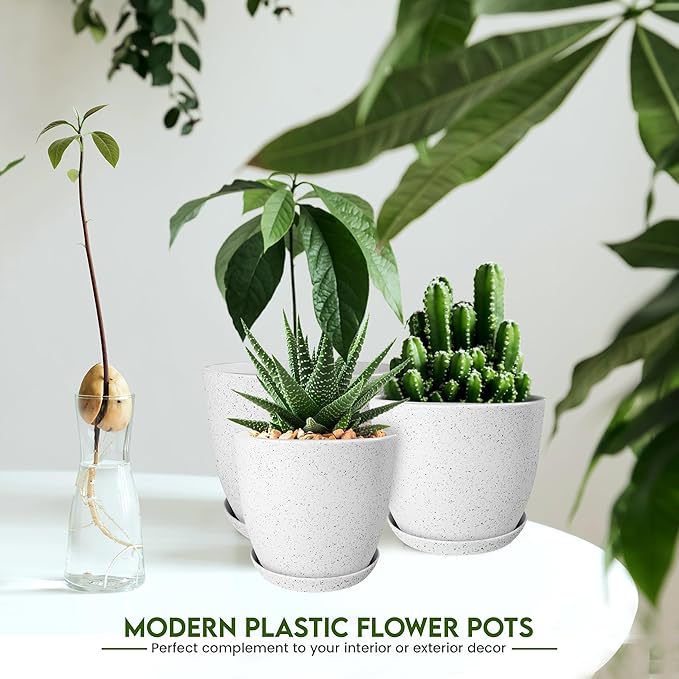 Utopia Home Plastic Planter Flower Nursery Pots Indoor Modern Decorative Plastic Pots for Plants, Succulents, Flowers, and Cactus Multisize (Speckled Grey, Pack of 10)