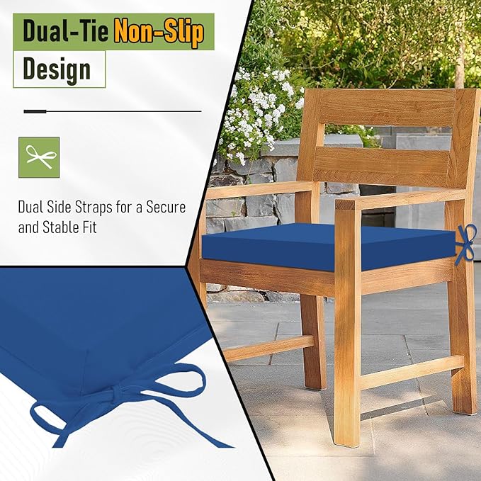 Basic Beyond Outdoor Chair Cushions Set of 4, Square Corner Outdoor Cushions for Patio Furniture, Water Resistant Patio Chair Cushions with 2 Ties, 18.5x16x3, Royal Blue