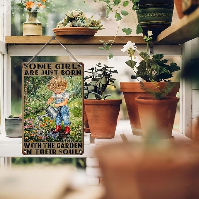 PEACHGARDEN Garden Signs for Outside Some Girls Are Just Born with The Garden Metal Tin Sign Vintage Outdoor Decor for Yard Patio Shed 8x12inch
