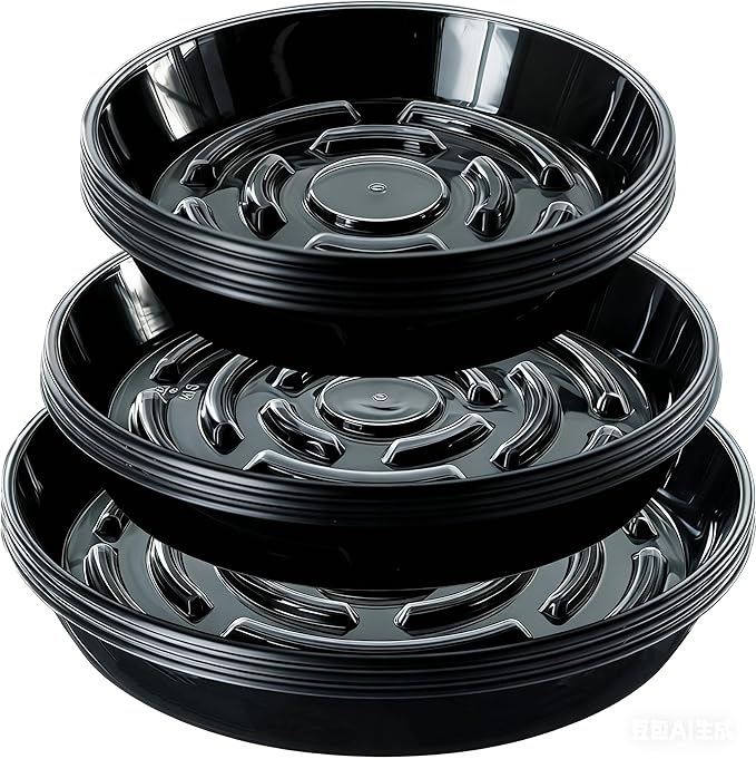 10 Packs Plant Saucer Pot Tray, 6 8 10 inch Flower Planter Saucers and Drip Trays, Plastic Flower Planter Saucers for Indoors Outdoors, Heavy Durable Plant Plate Water Catcher, Black