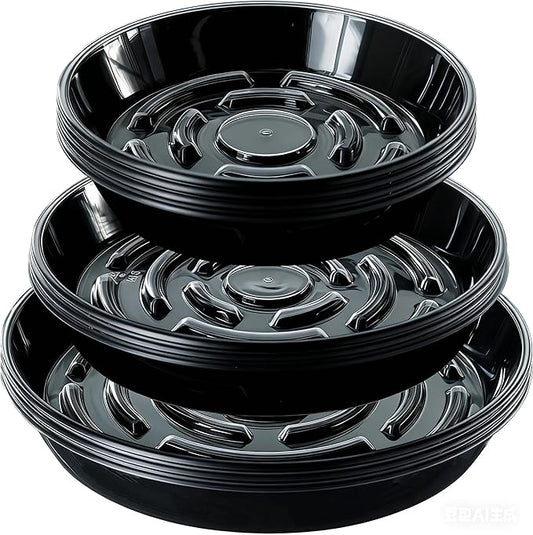 10 Packs Plant Saucer Pot Tray, 6 8 10 inch Flower Planter Saucers and Drip Trays, Plastic Flower Planter Saucers for Indoors Outdoors, Heavy Durable Plant Plate Water Catcher, Black