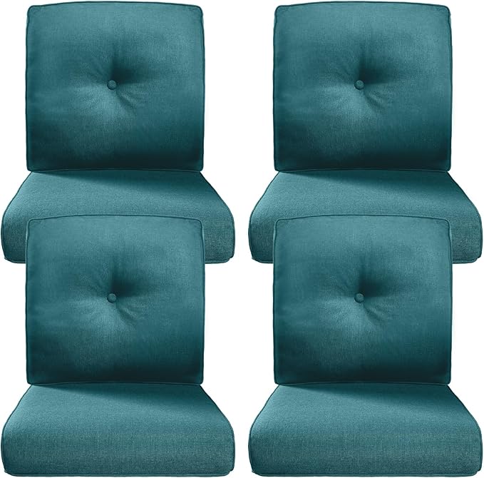 Belord Luxury 4" Thick Outdoor Cushion 4 Set - 22 x24 Inch 28D Sponge Filling Fade-Resistant Chair Cushion, Spill Proof Removable Patio Furniture Replacement Cushions for Sofa Bench - Peacock Blue