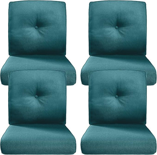 Belord Luxury 4" Thick Outdoor Cushion 4 Set - 22 x24 Inch 28D Sponge Filling Fade-Resistant Chair Cushion, Spill Proof Removable Patio Furniture Replacement Cushions for Sofa Bench - Peacock Blue