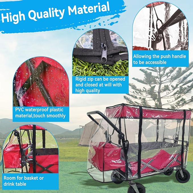 Wagon Cover for Rain, Universal Rain Cover Water Proof Wind Cover Stroller Baby Trend Quad Radio Flyer Wagon Rain Cover Trolley Cart Accessories for Outdoor Garden Camping Picnic