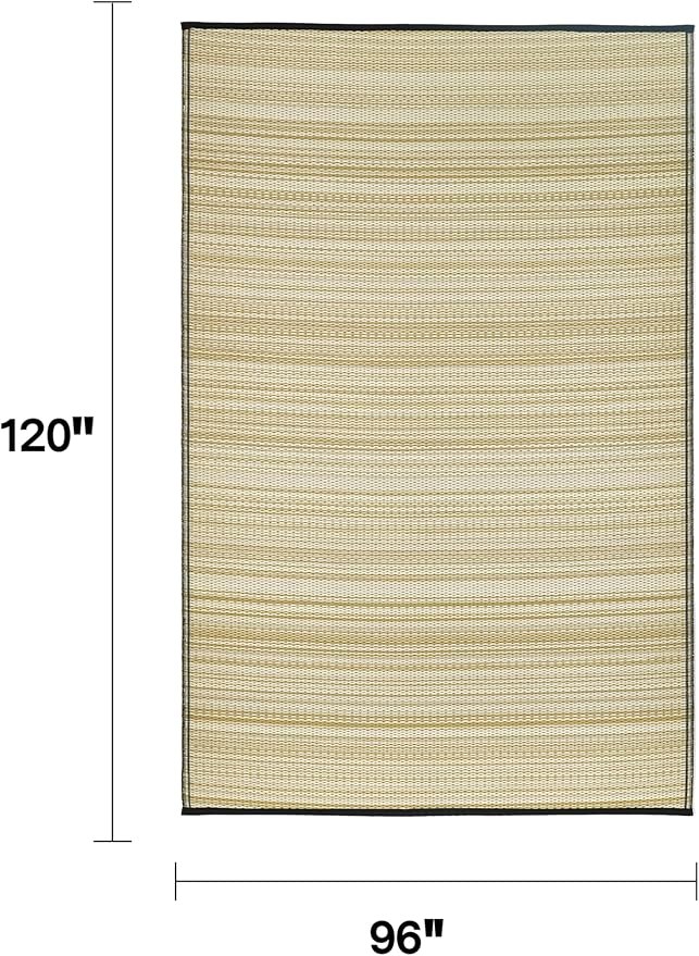 Fab Habitat Striped Neutral Outdoor Rug - Waterproof, Fade Resistant, Crease-Free, Reversible - Premium Recycled Plastic - Patio Porch Balcony Deck - Cancun Shadow SandBlack - 8x10 ft