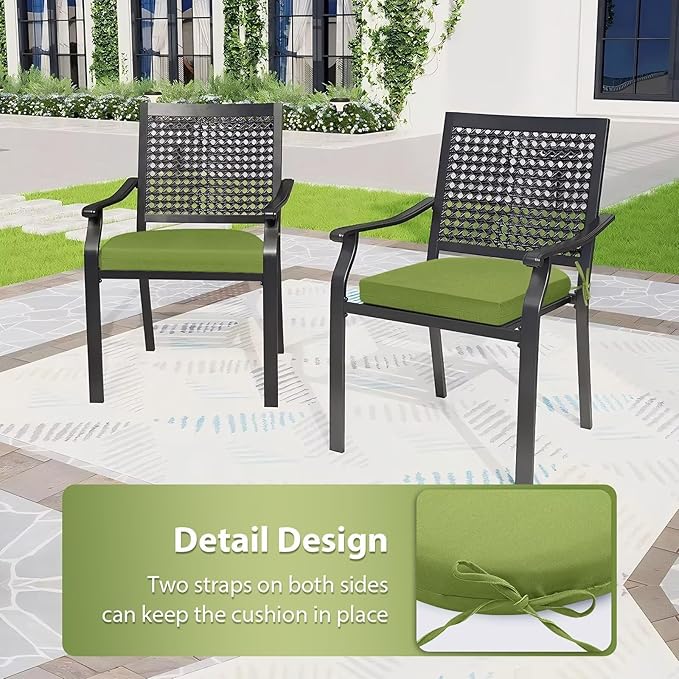 Outdoor Chair Cushions Set of 4, 17x16x2 Inch Patio Furniture Cushions, Water Resistant, Non-Slip Ties (Grass Green)