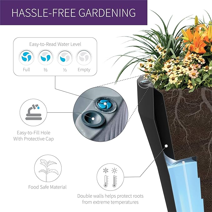 Crescent Garden TruDrop Rim Modern Self Watering Planter with Water Level Indicator, Indoor/Outdoor Weather-Safe Round Plant Pot, Grow Healthy Plants & Flowers - 18" W (Cloud White)