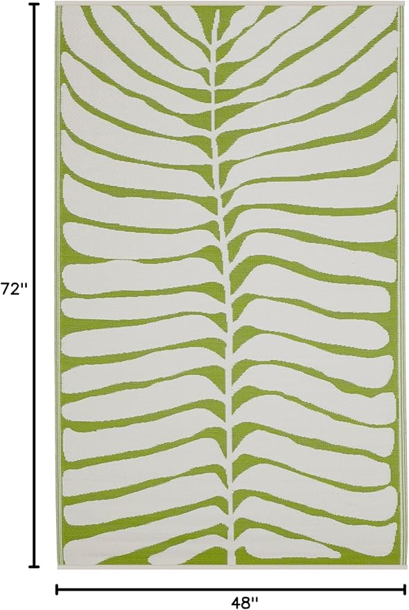 Fab Habitat Outdoor Rug - Waterproof, Fade Resistant, Crease-Free - Premium Recycled Plastic - Tropical Leaf Botanical - Patio, Deck, Porch, Balcony, Laundry Room - Hilo - Green - 4 x 6 ft