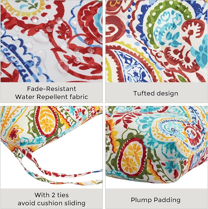 FUNHOME Outdoor High Back Chair Cushions Set of 2,Reversible Lawn Chair Cushion 44 x22 inch,Water Resistant Tufted Adirondack Chair Cushion,for Garden Rocking Chair,Patio Furniture(Phoenix)