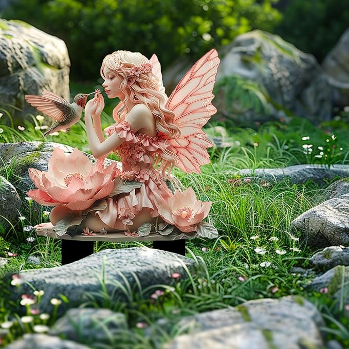 JOYO 11.8''Bohemian Fairy Flower Pot Decoration,2D Acrylic Ground Plug,Fairy Garden Planter Accessories,Fairy Pumpkin Angel Garden Stake for Pot Plants and Garden Yard Lawn Décor (O)