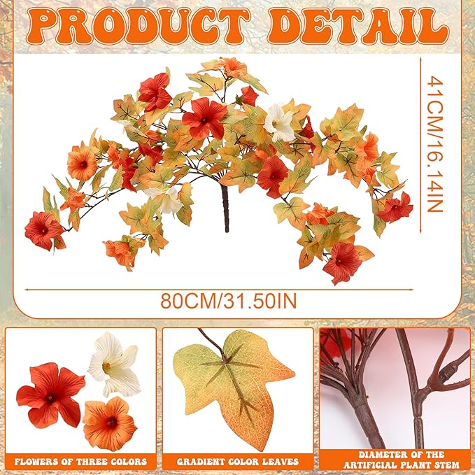 4PCS Artificial Fall Flowers Plants for Outdoor Decoration,Fall Silk Faux Flowers Petunias Planter for Garden Porch Yard Thanksgiving Day Harvest Festival Autumn Indoor Decor