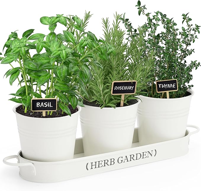 PERFNIQUE Indoor Herb Garden, Herb Planter for Indoor/Outdoor, Farmhouse Plant Pots, Windowsill Herb Garden with Tray(Planter only) Window Pots